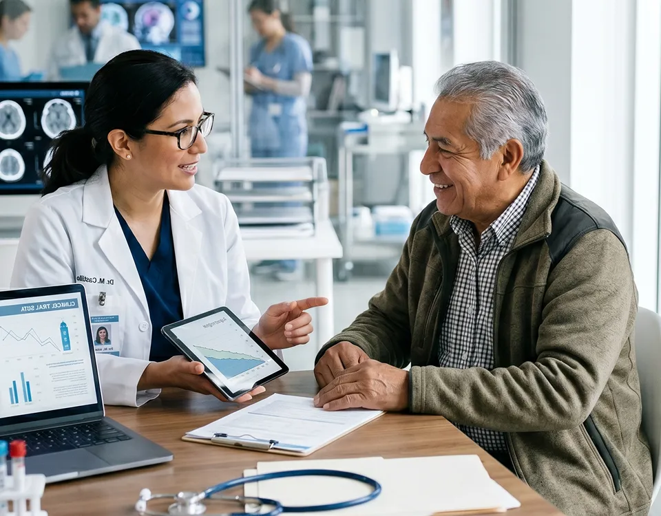 Profesional de salud e investigador revisando información