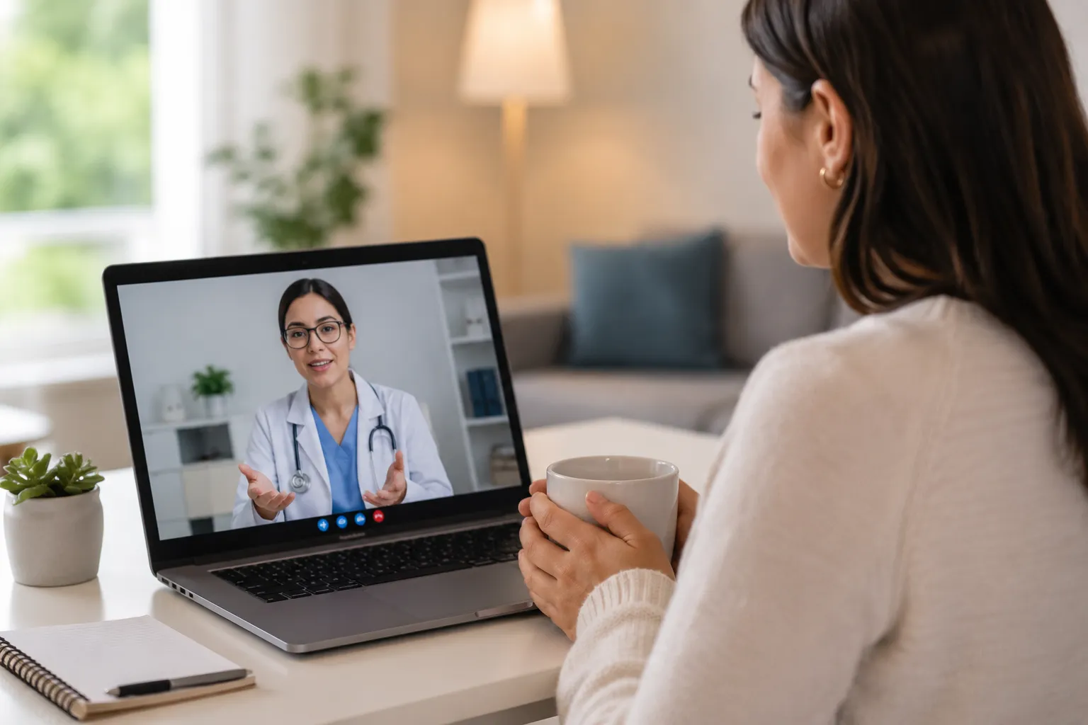 Paciente en una consulta médica virtual desde casa